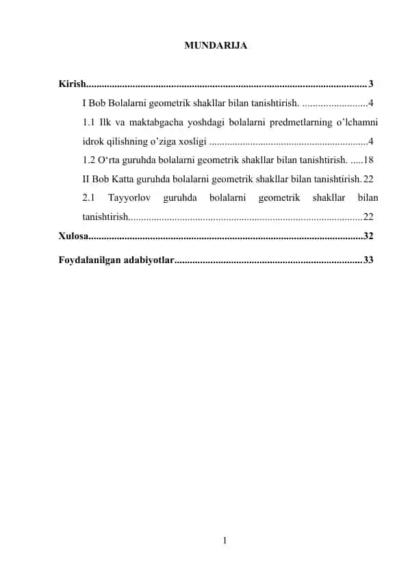 Geometrik shakllar bilan tanishtirish