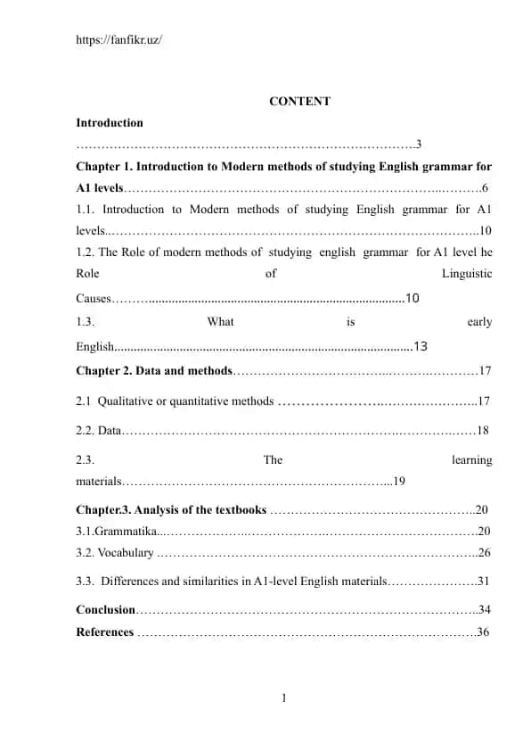 Modern methods of studying English grammar for A1 levels