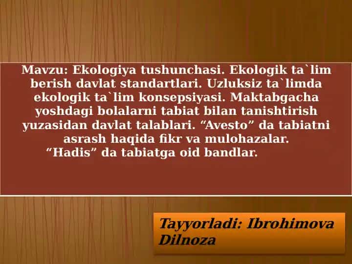 Ekologiya tushunchasi
