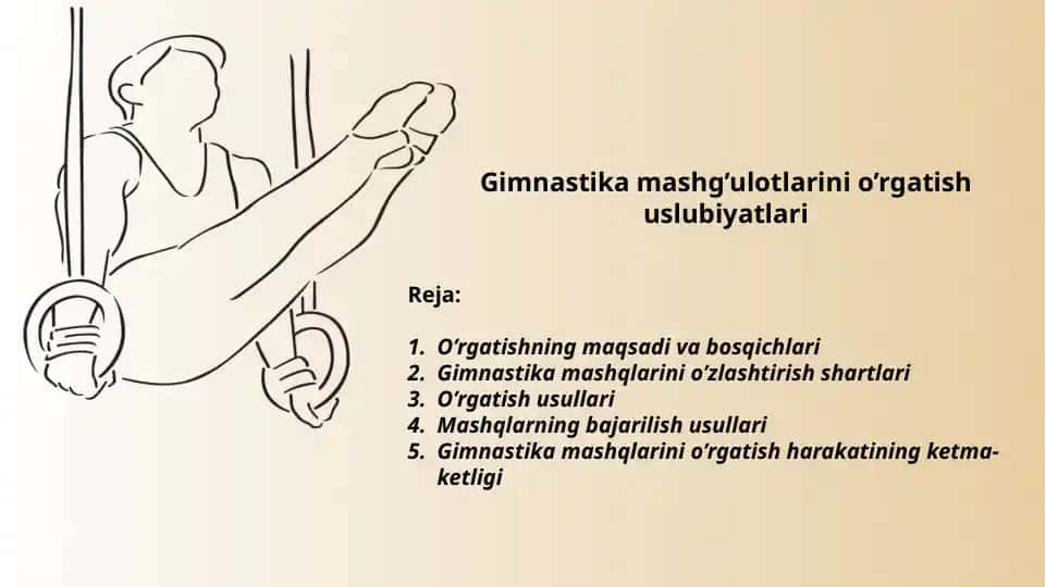 Gimnastika mashg'ulotlarini o'rgatish uslubiyatlari