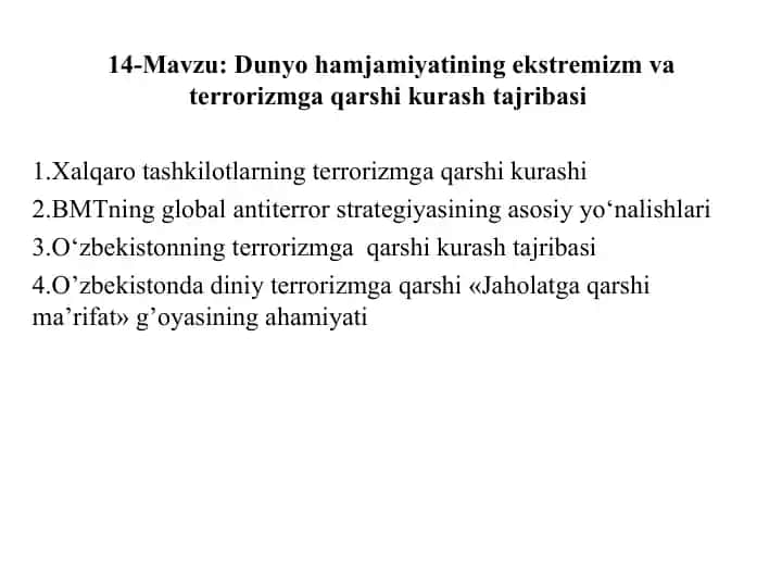 Ekstremizm va terrorizmga qarshi kurash tajribasi