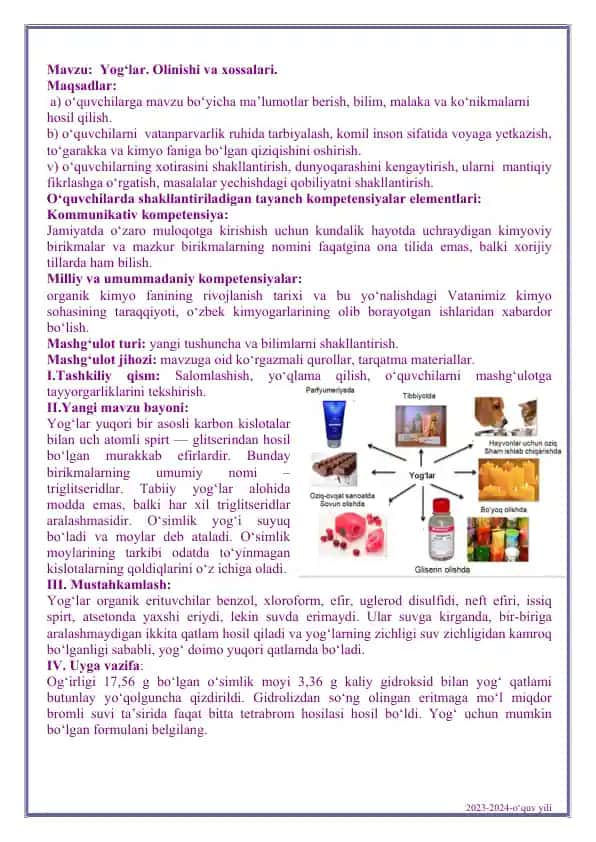 Yog'lar Olinishi va Xossalari