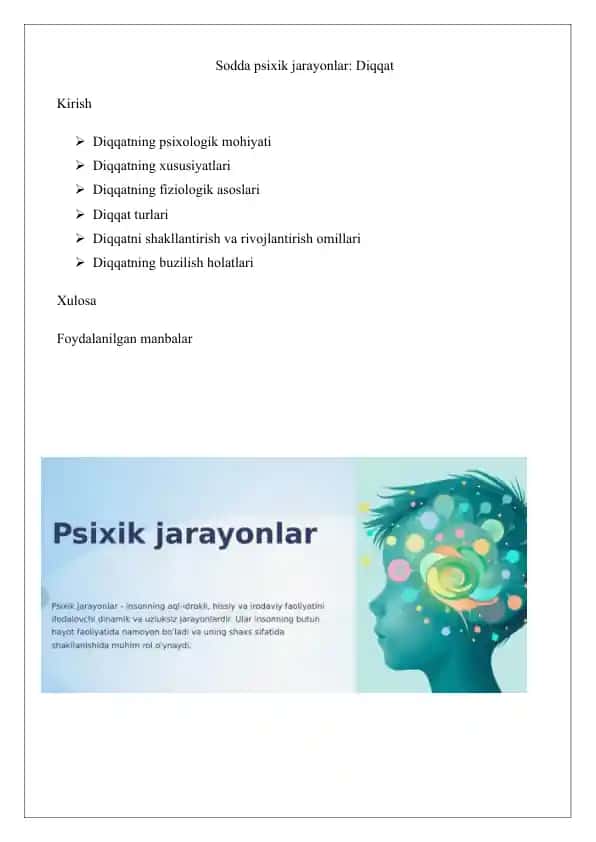 Sodda psixik jarayonlar: Diqqat