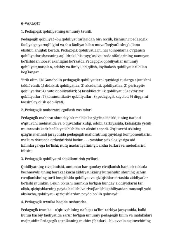 Pedagogik qobiliyatning umumiy tavsifi