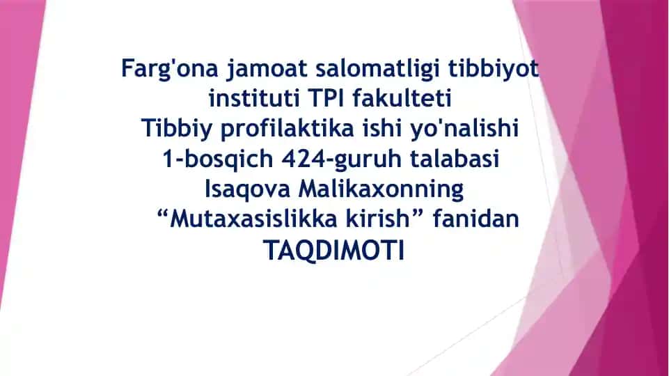 Gigiyena fanining rivojlanish tarixi, maqsadi va vazifalari