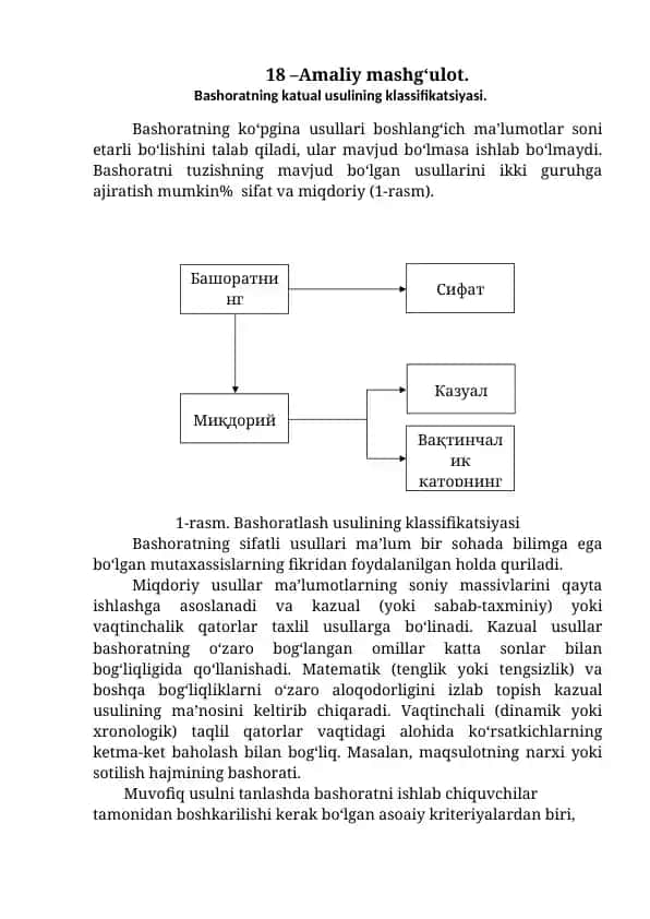 Bashoratning katual usulining klassifikatsiyasi