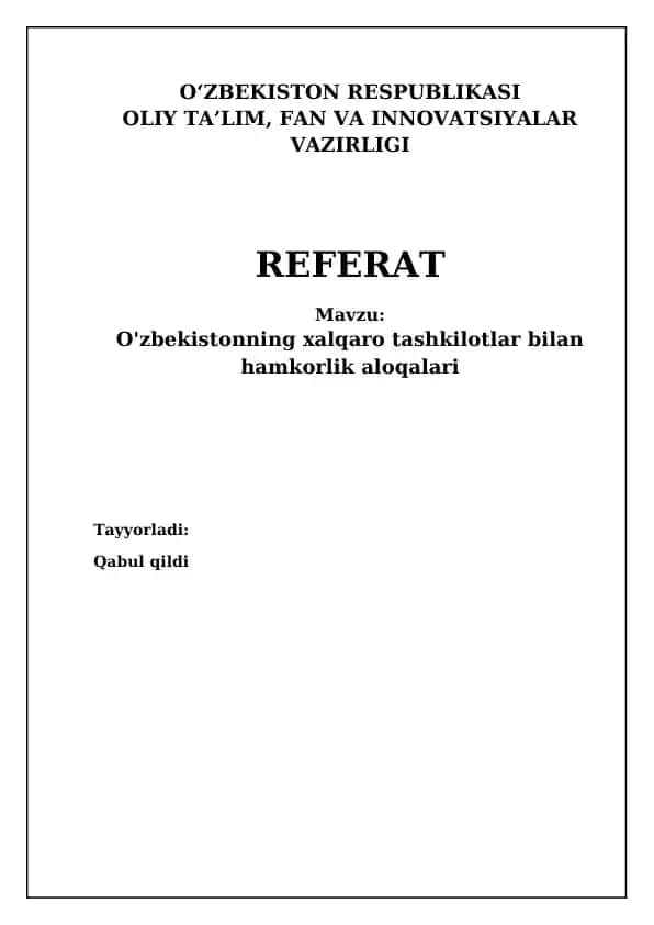 O'zbekistonning xalqaro tashkilotlar bilan hamkorlik aloqalari