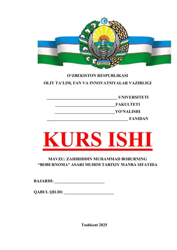 ZAHIRIDDIN MUHAMMAD BOBURNING “BOBURNOMA” ASARI MUHIM TARIXIY MANBA SIFATIDA