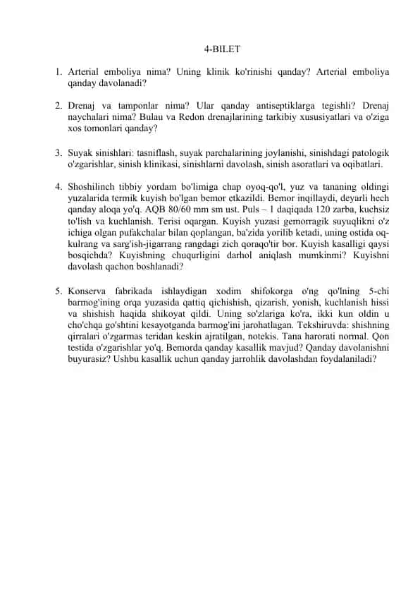 Arterial emboliya va drenajlar