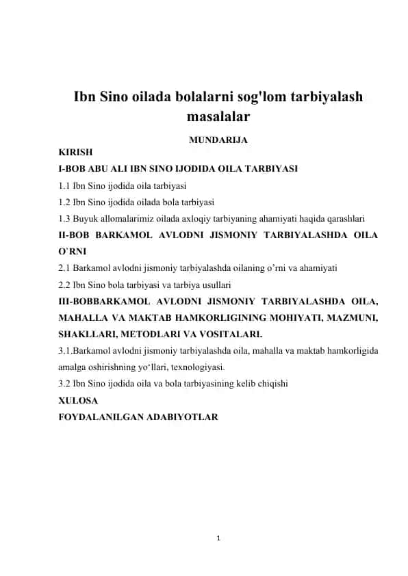 Ibn Sino oilada bolalarni sog'lom tarbiyalash masalalar
