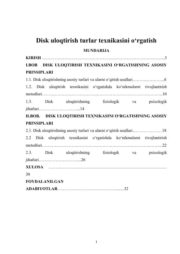Disk uloqtirish turlar texnikasini o‘rgatish