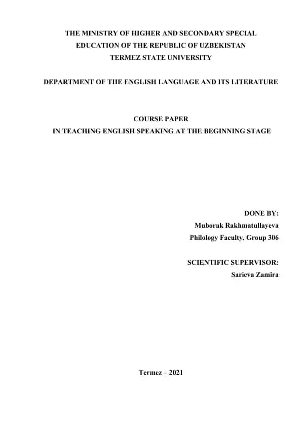 Course Paper on Teaching English Speaking at the Beginning Stage