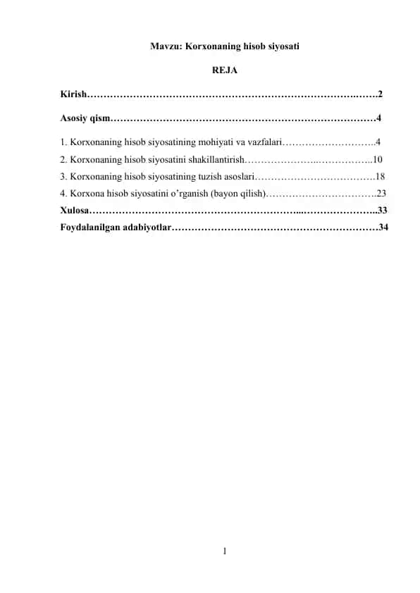 Korxonaning hisob siyosati