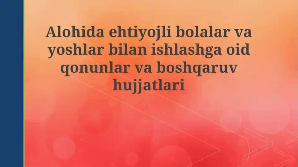 Maxsus ehtiyojli bolalar va yoshlar bilan ishlashga oid qonunchilik asoslari