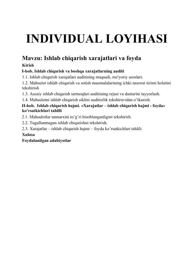 Ishlab chiqarish xarajatlari va foyda