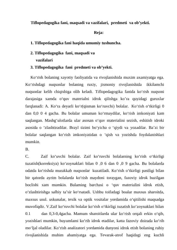 Tiflopedagogika fani