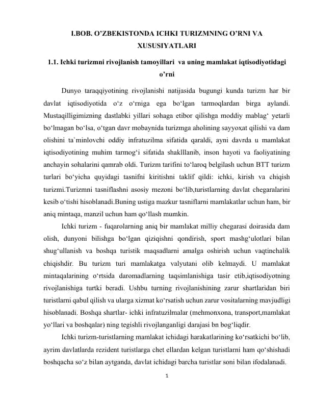 Ichki turizm rivojlanishi va qo‘llab-quvvatlash dasturi