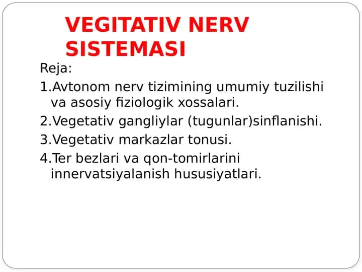 VEGITATIV NERV SISTEMASI