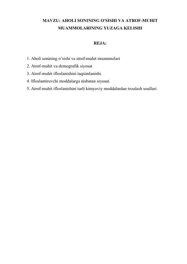 Ekologik Xavfsizlik va Ekologik Tahdidlar