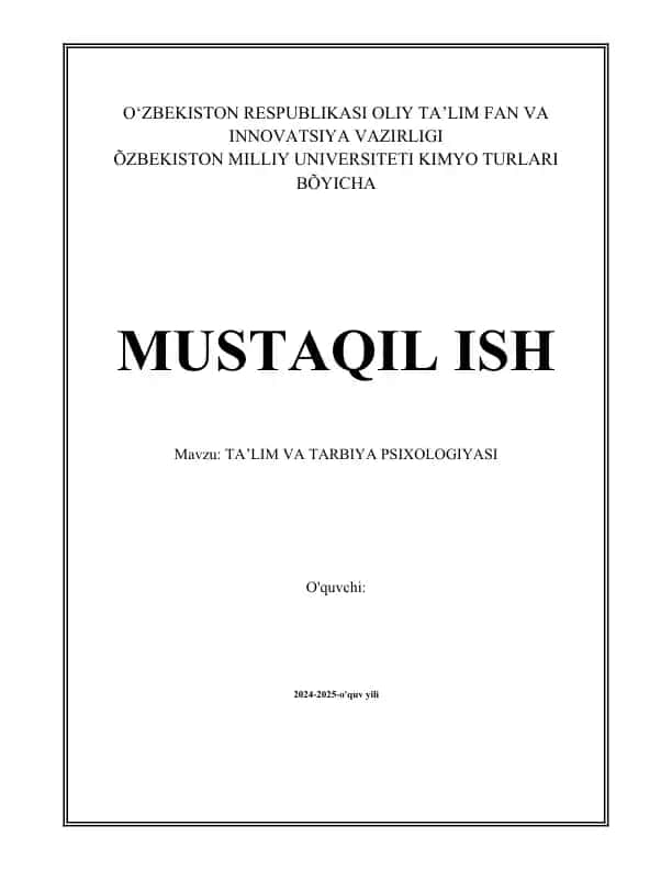 TA’LIM VA TARBIYA PSIXOLOGIYASI