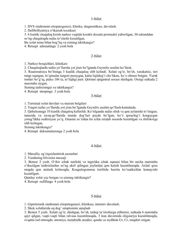 Reanimatsiya davolash usullari