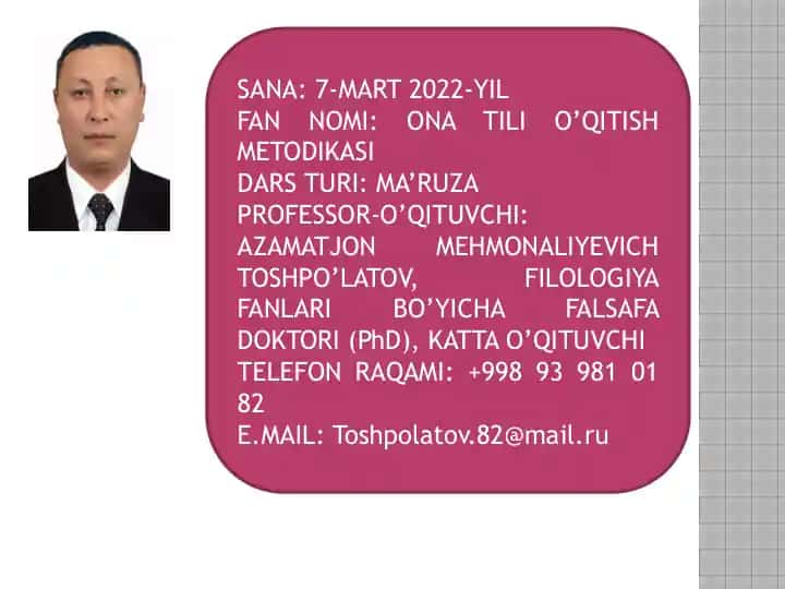 ONA TILI O’QITISH METODIKASI
