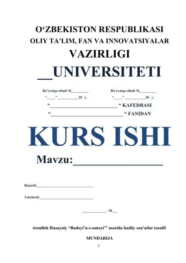 Atoulloh Husayniy “Badoyi’u-s-sanoyi’” asarida badiiy san’atlar tasnifi