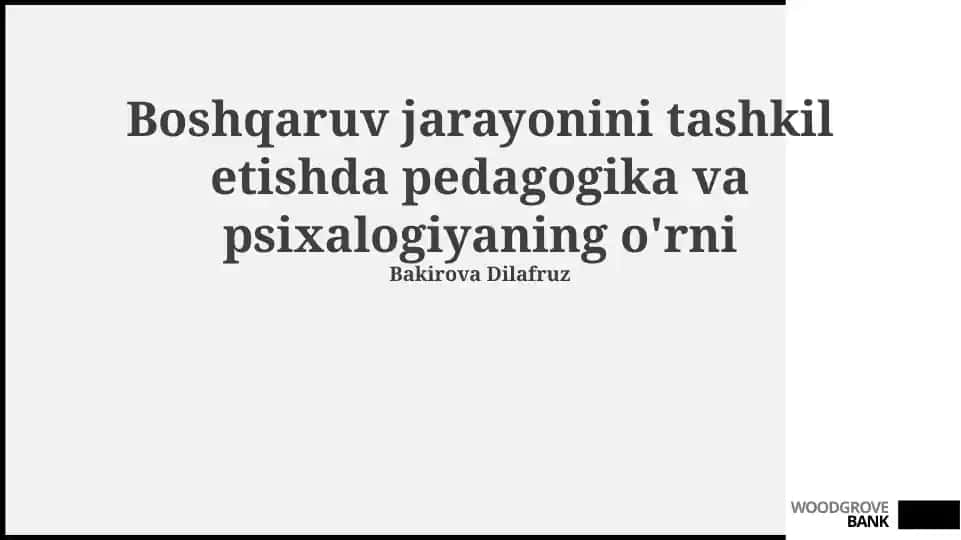 Pedagogika va Psixologiya Boshqaruv