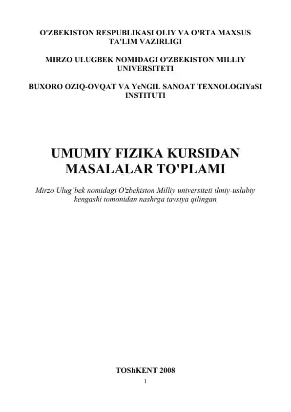 Umumiy fizika kursidan masalalar to'plami