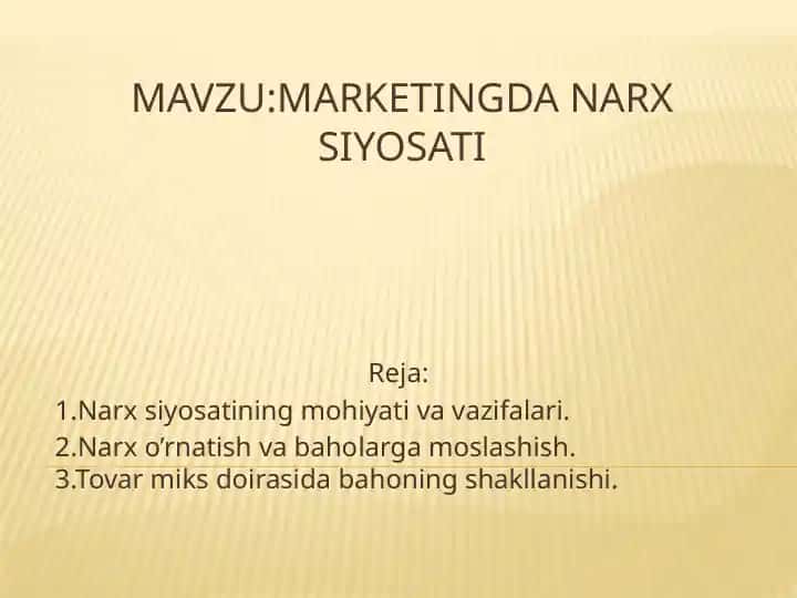 Marketingda Narxsiyosati