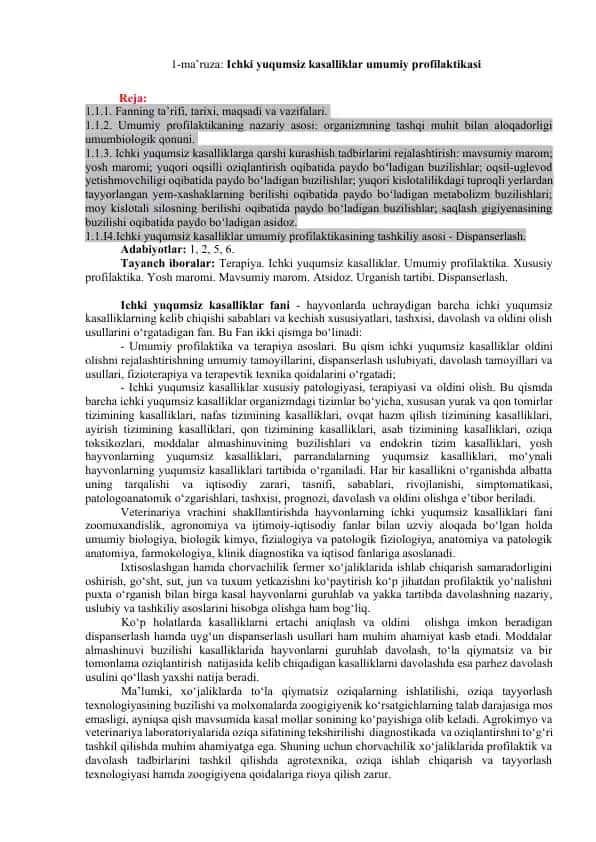 Ichki yuqumsiz kasalliklar umumiy profilaktikasi