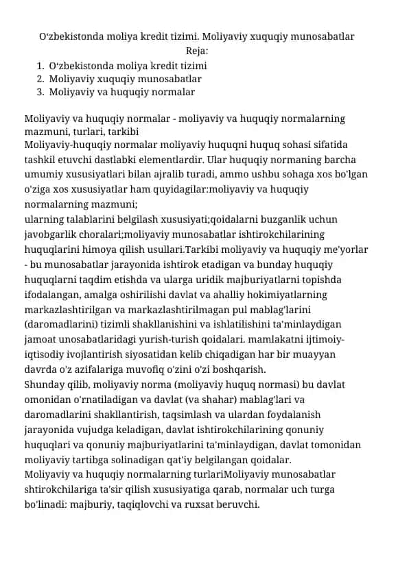 Moliyaviy va huquqiy normalar