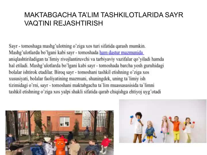 Sayr- Tomoshada to'limiy ishlar