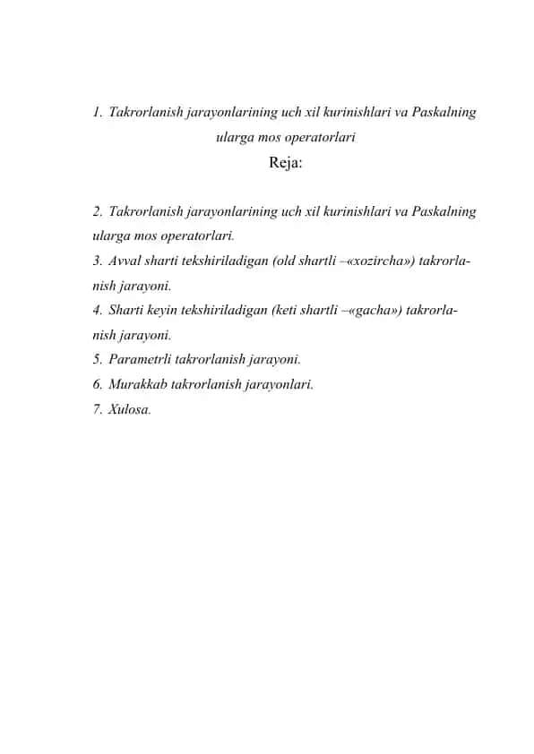 Takrorlanuvchi xisoblash jarayonlarining tushunchalari