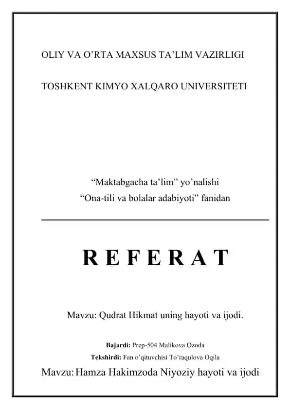Hamza Hakimzoda Niyoziy hayoti va ijodi