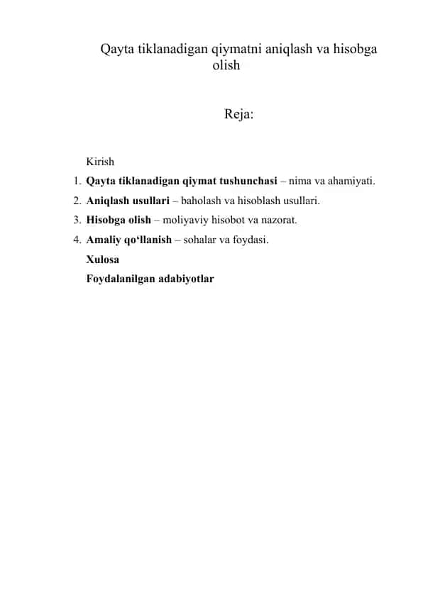 Qayta tiklanadigan qiymatni aniqlash va hisobga olish