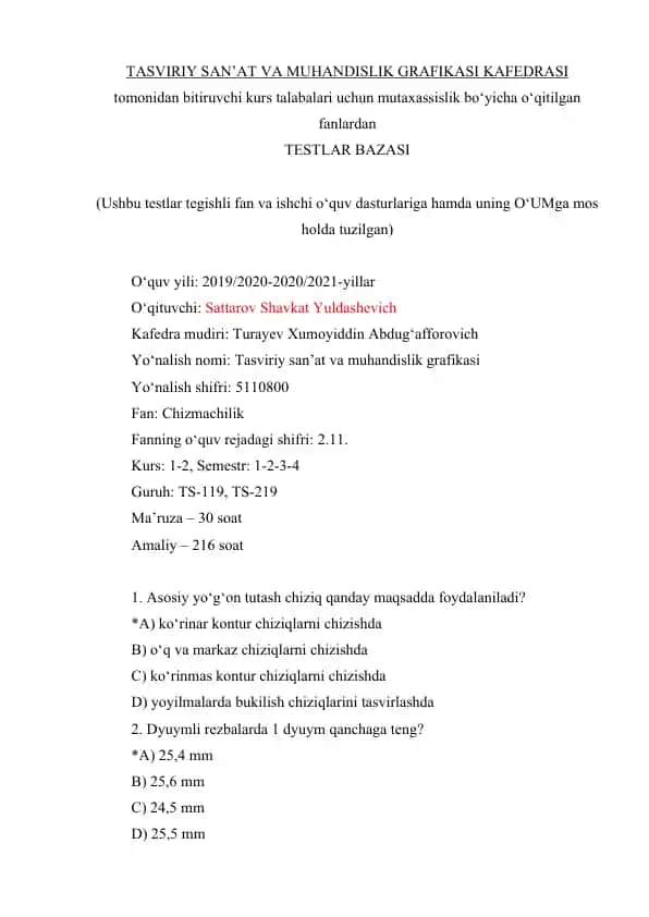 Tasviriy san’at va muhandislik grafikasi