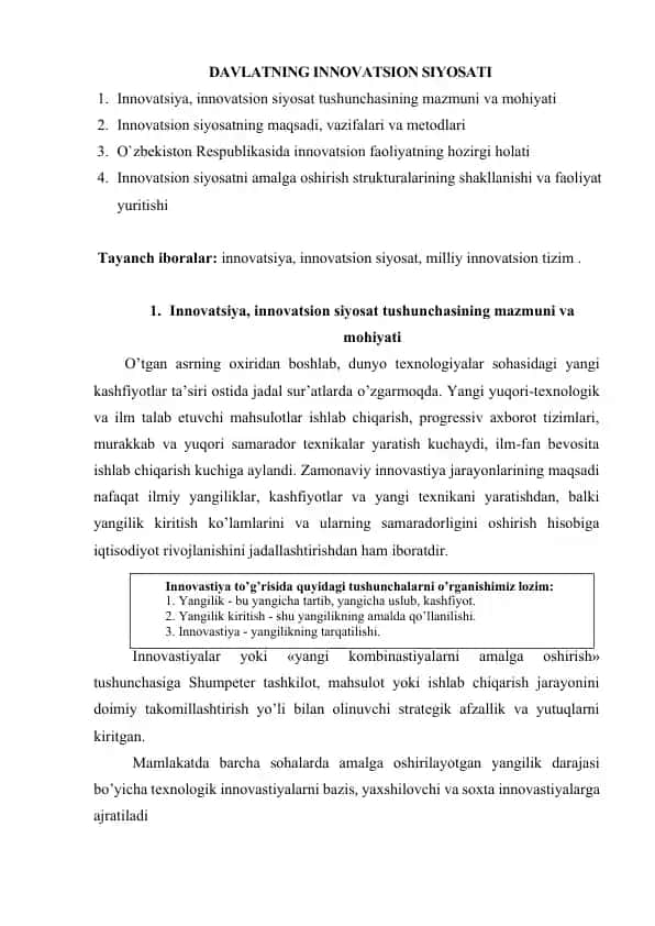 Innovatsiya va innovatsion siyosat