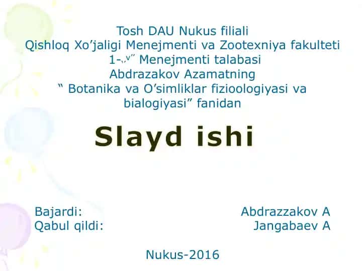 Botanika va O'simliklar Fizioologiyasi va Biologiyasi