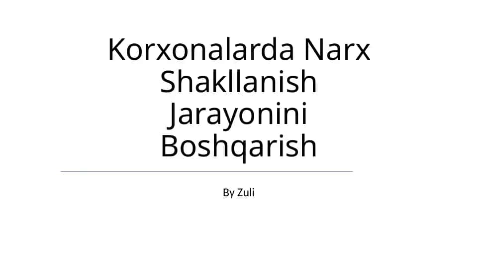 Korxonalarda Narx Shakllanish Jarayonini Boshqarish
