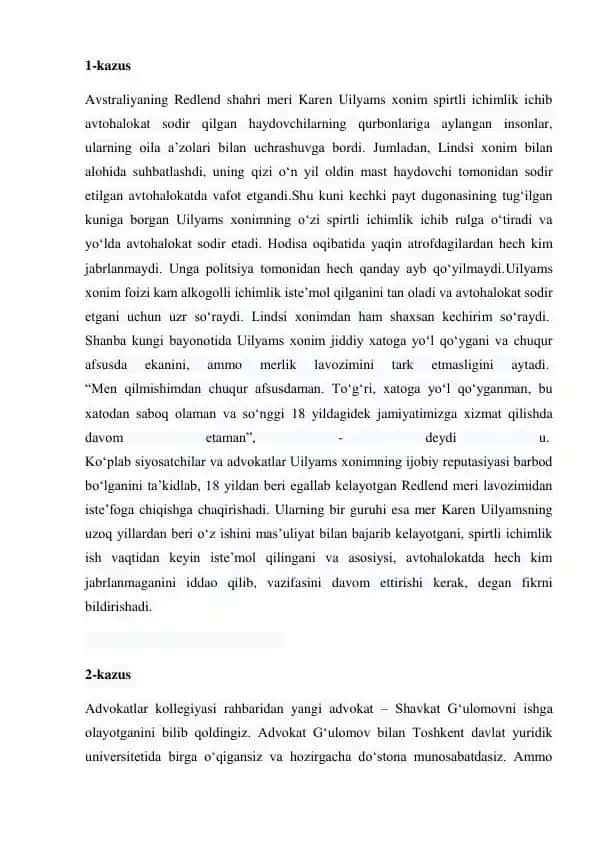 Avtomobil haydovchilarining avtohalokatlarini o'rganish