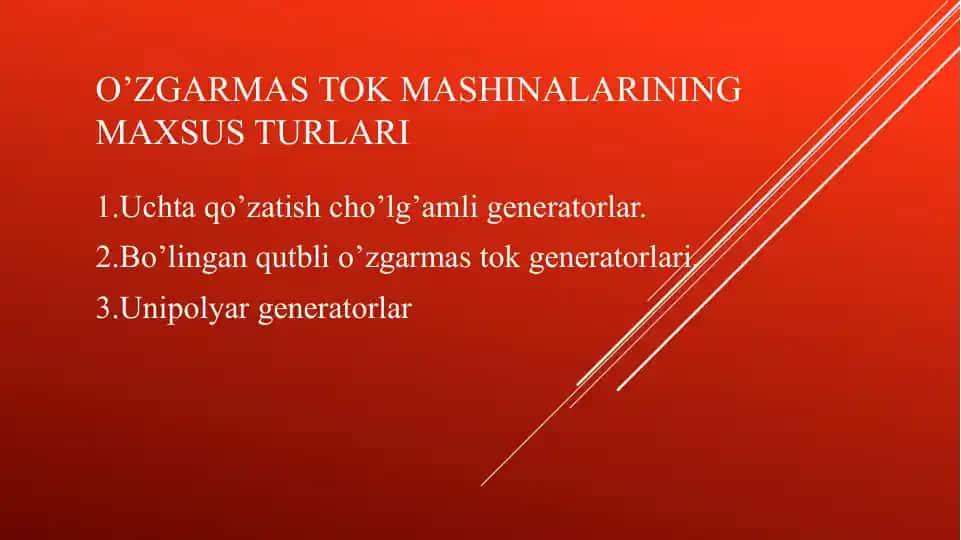O’ZGARMAS TOK MASHINALARINING MAXSUS TURLARI