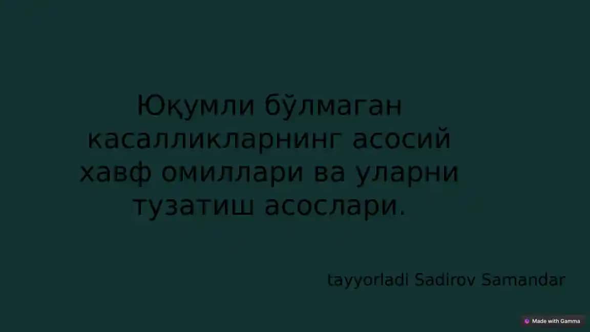Юқумли бўлмаган касалликларнинг олдини олиш ва уларни тузатиш