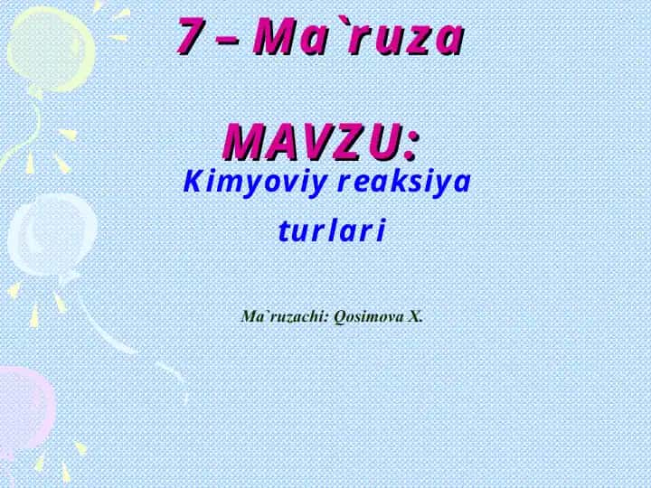 Kimyoviy reaksiya turlari