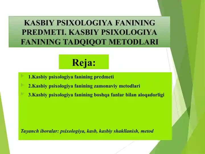 Kasbiy psixologiya fanining predmeti