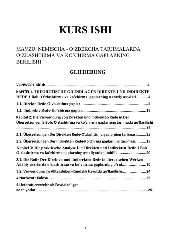 NEMISCHA - OʻZBEKCHA TARJIMALARDA OʻZLASHTIRMA VA KO’CHIRMA GAPLARNING BERILISHI