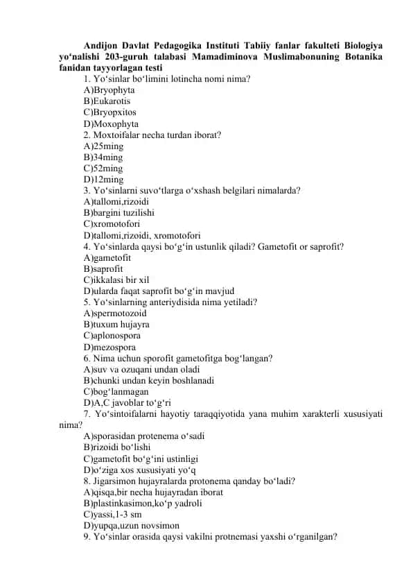Test by Mamadiminova Muslimabonu on Botany