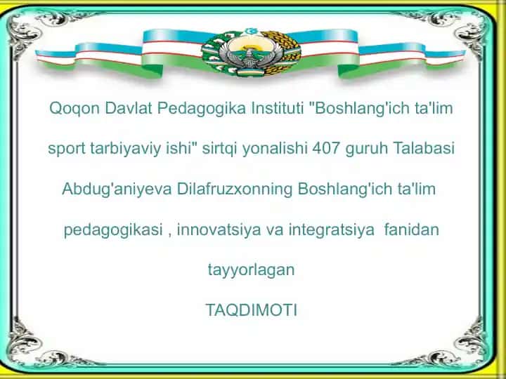 Pedagogik ta'lim fanlari bo'yicha taqdimot