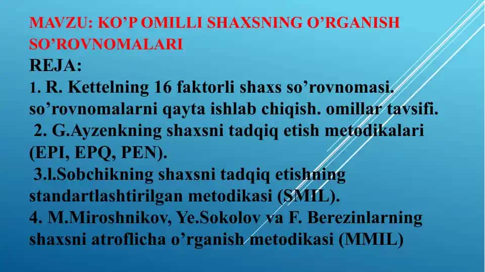 Ko'pomillishaxsning o'rganish so'rovnomalari