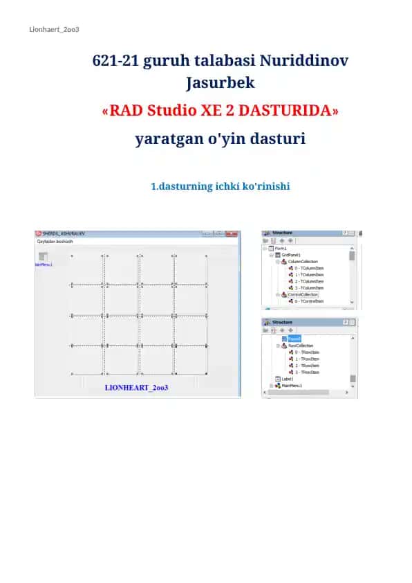 RAD Studio XE 2 DASTURIDA yaratgan o'yin dasturi
